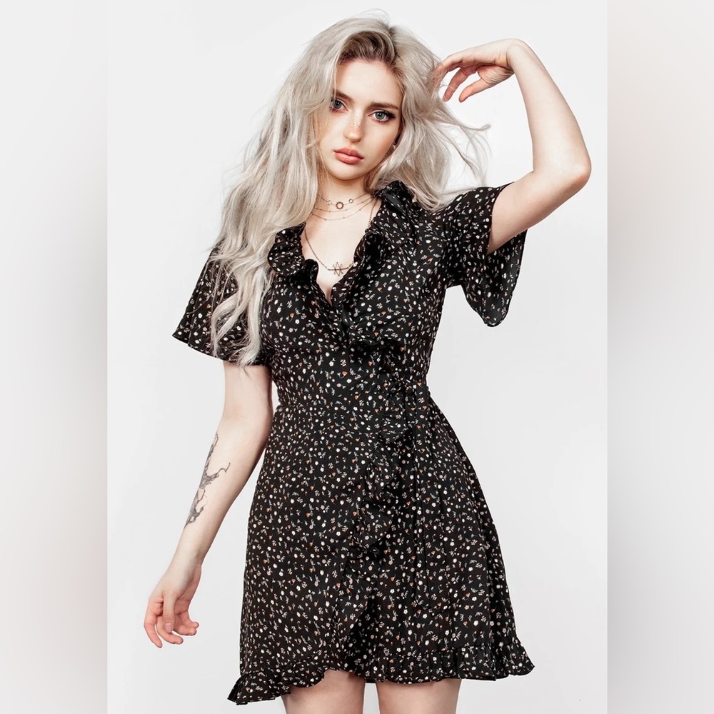 Disturbia Moonseed Wrap Ruffle Dress Size UK10/US6
